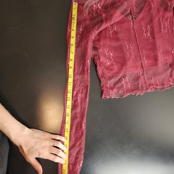 MIOU MUSE Y2K 90's Red Sheer Lace Long Sleeve Top Spaghetti Strap Camisole Small - Picture 6 of 12